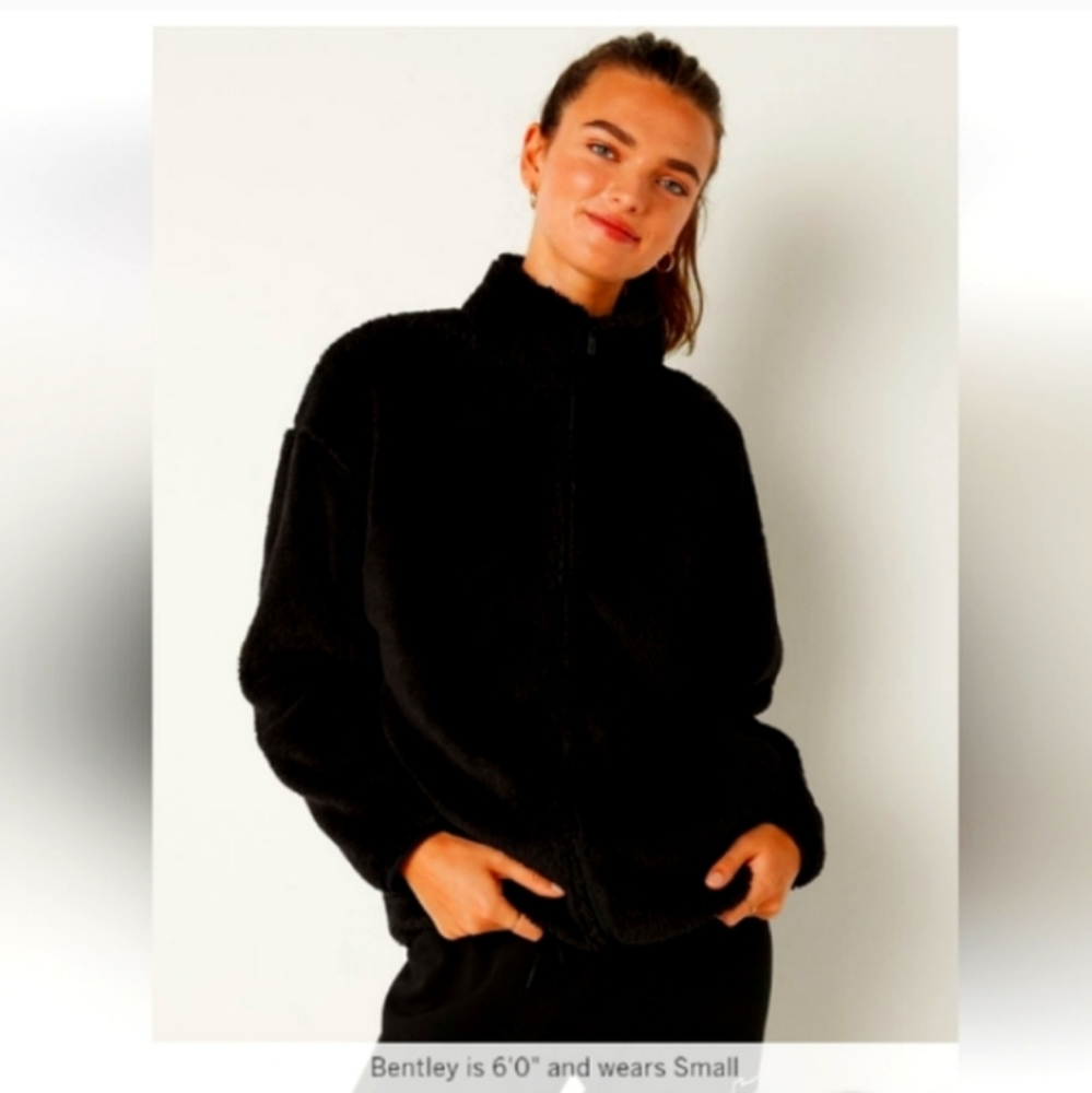 PINK VS Full Zip Teddy Jacket Black NWOT